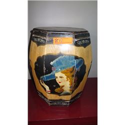 Handpainted Cedar Octagonal Storage Bin (Woman w/Hat) 17.5"H, 12" Dia