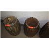 Image 2 : Qty 4 Contemporary Wood Planters -(1 has crack along side) Distressed Metallic Wash 12" Dia, 24"H