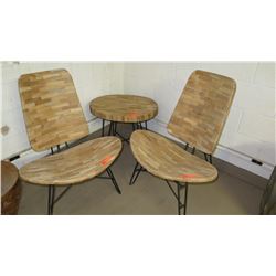 3-Piece Set: Joined-Wood Chairs & Side Tables w/Wrought Iron Hair Pin Legs