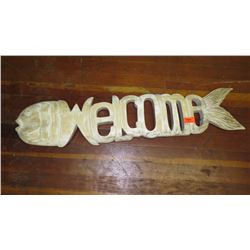Carved Hardwood Fish Skeleton "Welcome" Accent - Lt. Wood, 44"L, 10"W (flat back)