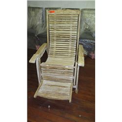 Carved Teak Wood Reclining Lounge Chair - Whitewash 40"wide, 43" height