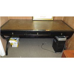 Used Black Lacquer Tight-Weave Rattan Desk, X-Base, 3-Drawers 59"X28"X 34"H