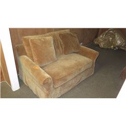 Used - Qty 2 Brown Velveteen Loveseats (Pull-Out Beds)- Used 58  X 36  35 H