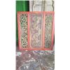 Image 1 : Weathered Painted 3-Panel Carved Wooden Screen - Red Frame 49"W X 2" 52"L