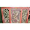 Image 2 : Weathered Painted 3-Panel Carved Wooden Screen - Red Frame 49"W X 2" 52"L