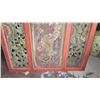 Image 3 : Weathered Painted 3-Panel Carved Wooden Screen - Red Frame 49"W X 2" 52"L