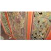 Image 7 : Weathered Painted 3-Panel Carved Wooden Screen - Red Frame 49"W X 2" 52"L