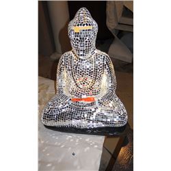 Mirrored Mosaic Glass Sitting Buddha Lamp (missing square mosaic pieces) 13.5X9X16.5H