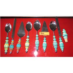 Whimsical Colored Handle Serving Sets: Cake Knives, Trowels, Spoons, Wine Stopper