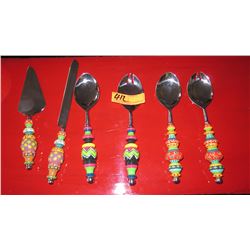 Whimsical Colored Handle Serving Sets: Cake Knife, Trowel, Spoons