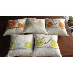 Qty 5 Pillows: Whimsical Citrus-Wheeled Bikes - Standard Size