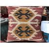 Image 2 : 4 Textured Kilim Jute Pillows (standard size) White on Red, Blk Border (removable/washable covers)