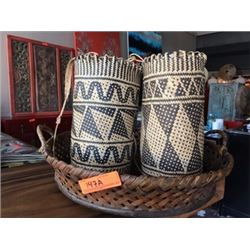 2 Woven Backpack Baskets, 1 Round Woven Basket