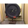 Image 2 : Decorative Grooved Wooden Plate on Metal Display Stand 27.5" H, 21" dia. - Lightweight (added 1/31)