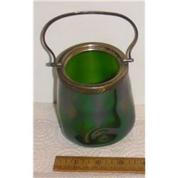 Antique so very beautiful green glass biscuit basket  - tres tres vieux panier en verre vert si beau