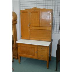 Canadian made antique kitchen cabinet with roll up section and pull out enamel baking surface