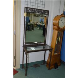 Contemporary metal and glass console table and matching wall mirror