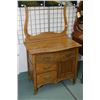 Image 1 : Antique Canadiana harp back washstand with three drawers including one curved and commode cupboard