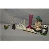 Image 1 : Selection of collectibles including two small soapstone carving, one signed, cranberry glass bud vas