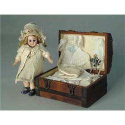 10" ALL ORIGINAL JUMEAU DEP BEBE W/ TRUNK.  