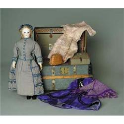 16" UNMARKED FRENCH FASHION WITH TRUNK