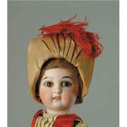 14" GERMAN BISQUE DOLL MARKED WITH A CLOVER LEAF ON BACK OF HEAD