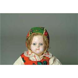 13" EARLY FRENCH WAX-OVER PAPIER MACHÉ SCHMITT BÉBÉ