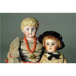 ALL ORIGINAL BISQUE 7-1/2" SFBJ BOY AND 13" GERMAN MOLDED HAIR PROVINCIAL GIRL