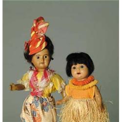 LOT OF 2 BROWN BISQUE DOLLS