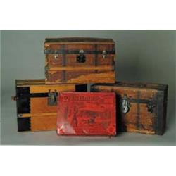 Lot Of 3 Doll Trunks W Clothes Tin Box