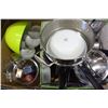 Image 1 : TWO BOXES OF POTS AND PANS AND KITCHEN ITEMS