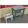 Image 1 : FRUIT INSPIRED PAINTED STOOL AND 2-TIER TABLE