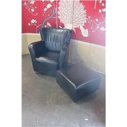 BLACK LEATHER OTTOMAN AND CHAIR