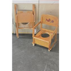 TWO VINTAGE FOLDING POTTY CHAIRS