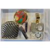 Image 1 : 3 MINIATURE DESK CLOCKS LIGHTERS AND VANITY CASES