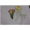 Image 1 : TWO MILK GLASS EPERGNES AND WALL POCKET AS IS AND FRENCH