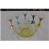 Image 1 : FIVE COLORED GLASS WINE GLASSES AND YELLOW ETCHED