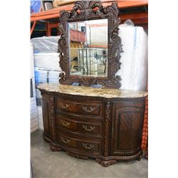 LARGE DESIGNER MARBLE TOP DRESSER W/ MIRROR