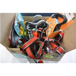 BOX OF NEW DOG COLLARS LEASHES ETC