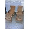 Image 2 : TWO TEAK FOLDING PATIO LOUNGE CHAIRS, WITH FOOTREST