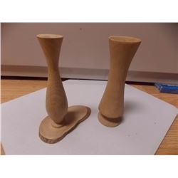 HAND CRAFTED WOODEN VASES- 2 TTL -5"TALL