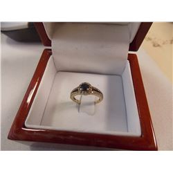 RING - DEEP BLUE SAPPHIRE AND DIAMONDS SET IN 10K YELLOW GOLD- APPROX 2 GRAMS