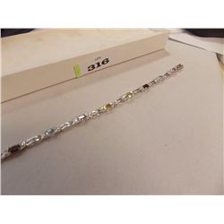BRACELET - 9 OVAL FACETTED MULTI GEMSTONES & DIAMOND IN STERLING SILVER SETTING - RETAIL ESTIMATE $4