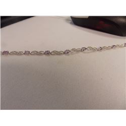 BRACELET - 3.6 TCW OVAL FACETTED PURPLE AMETHYST & DIAMONDS IN STERLING SILVER SETTING - INCLUDES CE