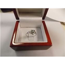 RING - FROM ESTATE - HEART DESIGNED 10K WHITE GOLD AND GEMSTONE - SZ 7 - TOPAZ?