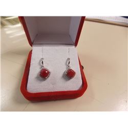 EARRINGS - NEW PRINCESS FACETED RUBIES & DIAMONDS IN STERLING SILVER SETTING - RETAIL ESTIMATE $255