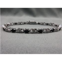 BRACELET - 12 OVAL FACETED SAPPHIRES (+6 CT) & DIAMONDS IN STERLING SILVER SETTING - RETAIL ESTIMATE