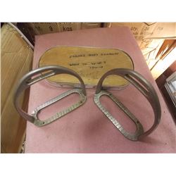 ANTIQUE VINTAGE WW1 SOLID NICKLE STIRRUPS MOUNTED ON DISPLAY -1914-1918