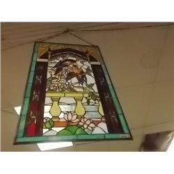 LEADED GLASS PANEL - PARROTS - 20 X 34"