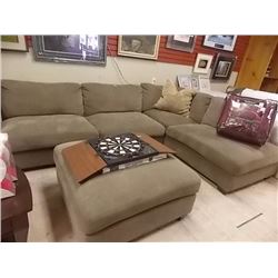 BROWN UPHOLSTERED SECTIONAL SOFA WITH OTTOMAN - 10" X 6"